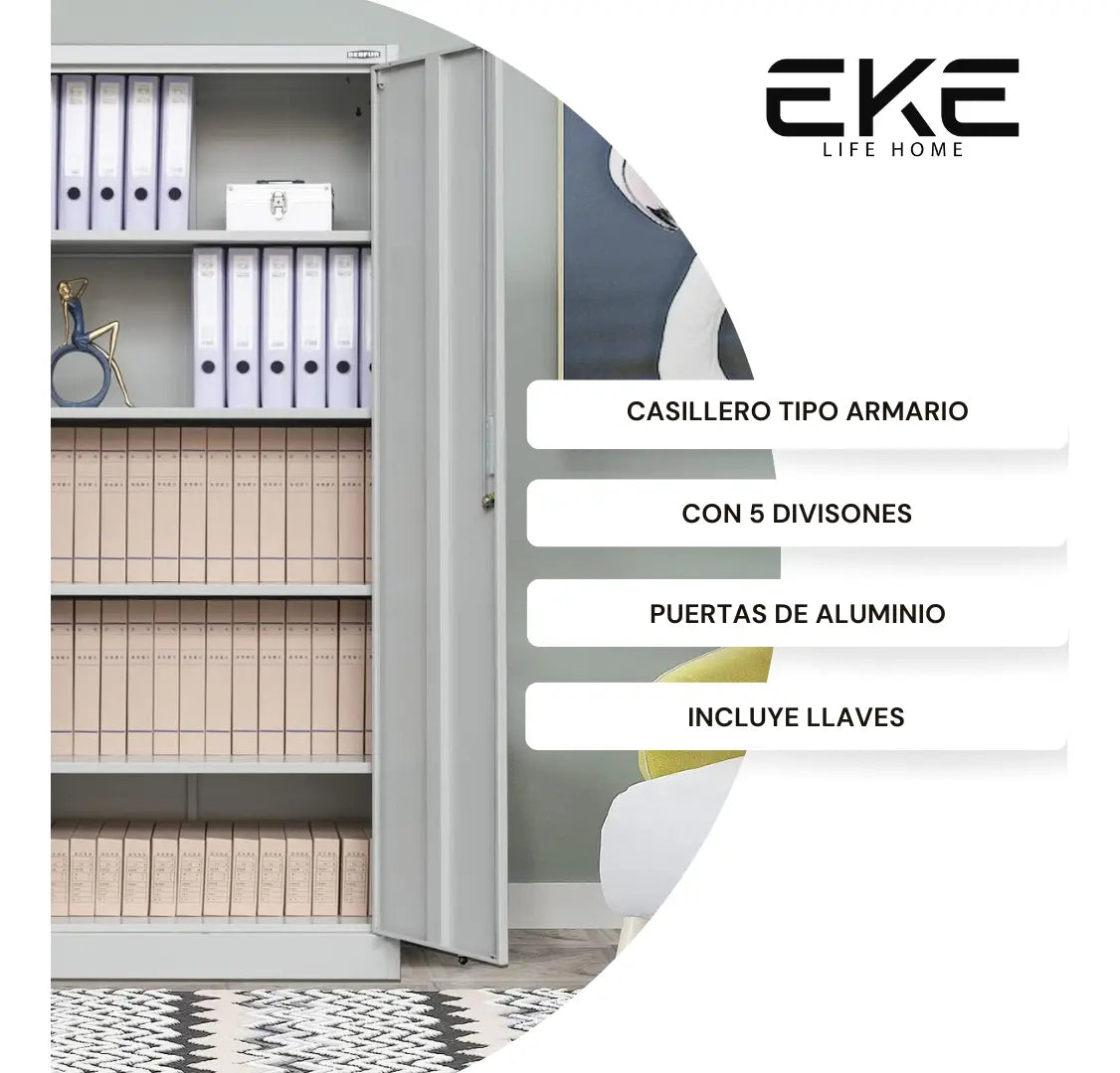 Locker Anaquel Mueble 4 Repisas Ajustables Metálico Eke Life Home Color gris con Cerradura con llave para Oficina Bodega