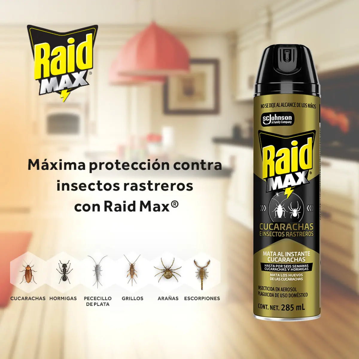 Insecticida en Aerosol Mata Cucarachas Raid Max 285ml