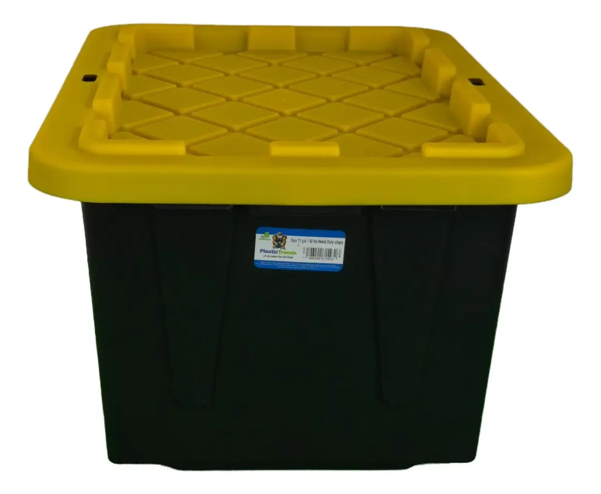 Caja De Plastico Negra Tapa Amarilla 42 Litros Uso Rudo 11ga