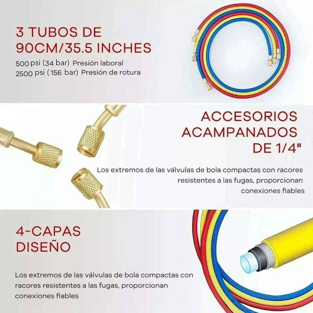 Juego Manometros Refrigeracion R410a R134a R22 R404a+5cabeza