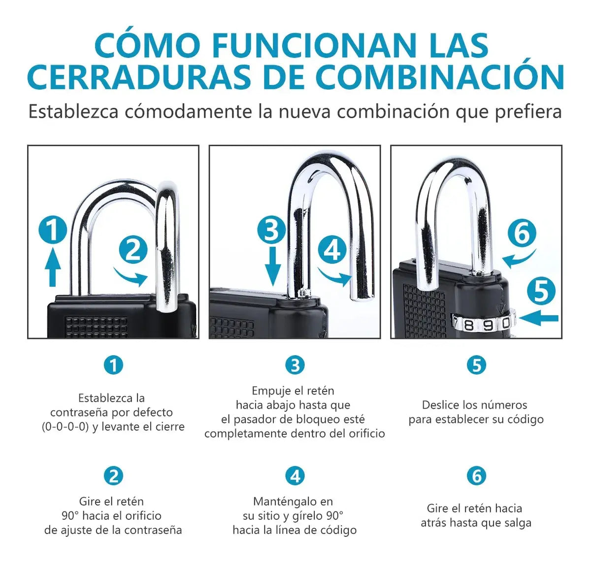 Candado De Combinación De 3 Piezas Con Seguridad De 4dígitos