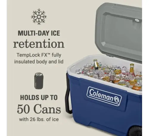 Hielera 62 Qt/58 Lts Con Ruedas Azul Gris Coleman 2179153