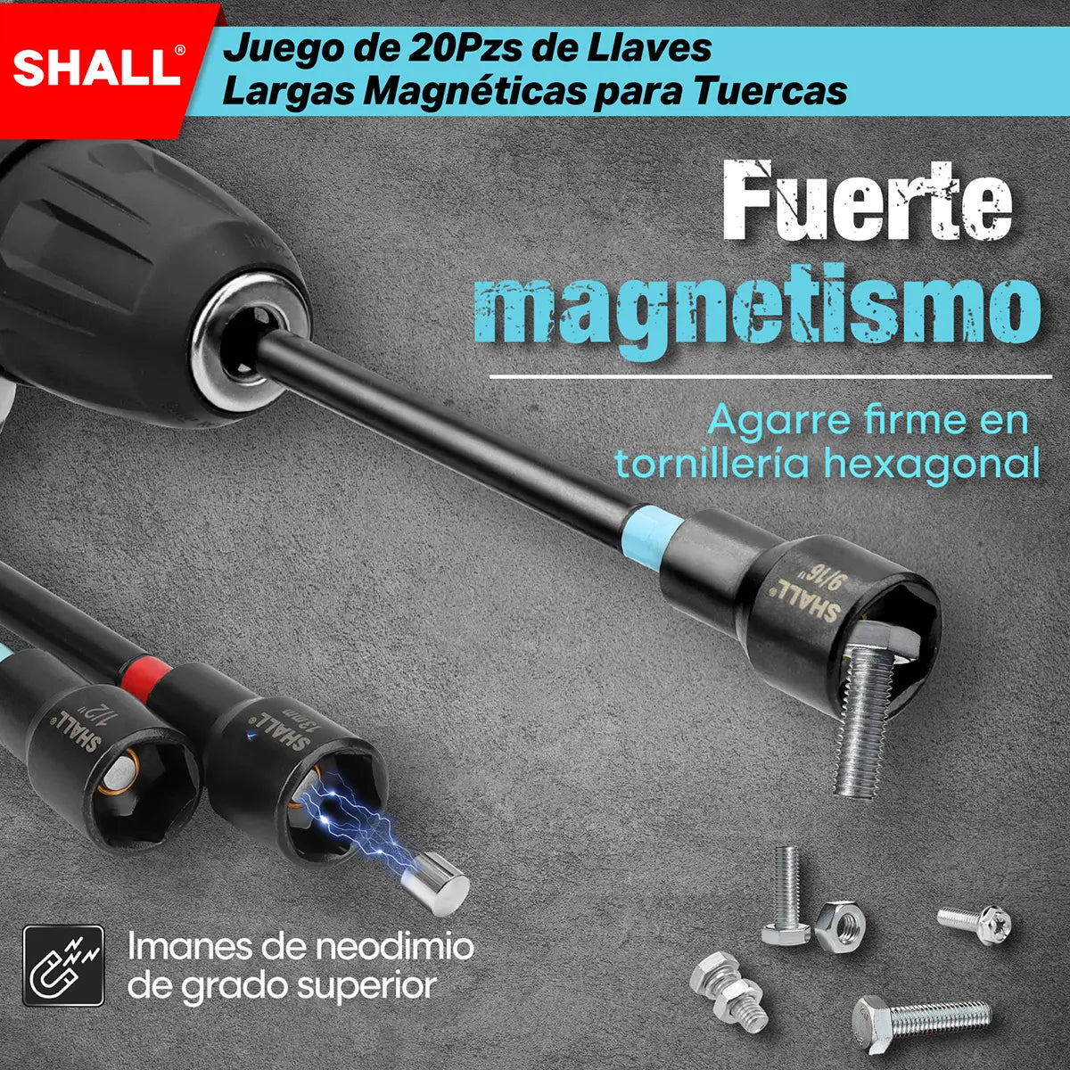 Juego De Dados Y Puntas Magneticos Para Taladro Destornillador 6'' 20pzs, SAE Y Métricas Adaptador Para Taladro Extendid