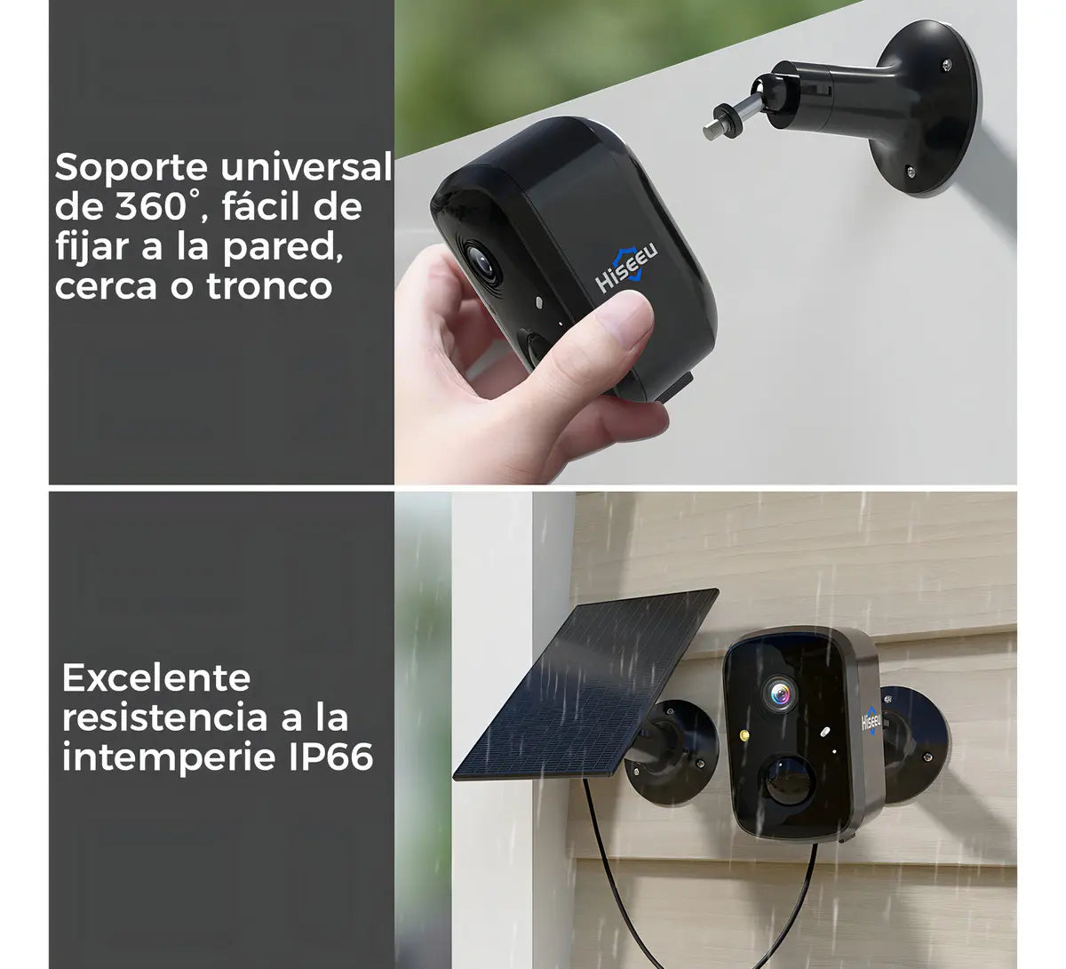 Hiseeu Cámara Solar De Seguridad 2.4G/5GWifi Exterior 4mp 2 Piezas Color Negro